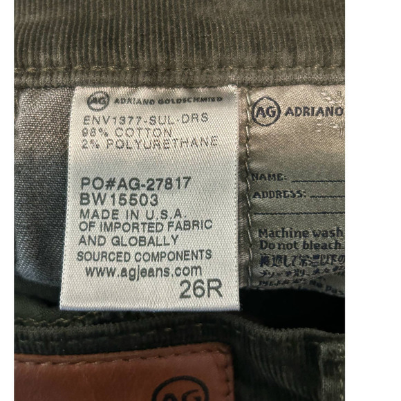 Adriano Goldschmied Corduroy Pants Womens 26R Green Stevie Slim Straight Ankle - Picture 4 of 13